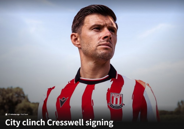 官方：斯托克城签下35岁西汉姆名宿克雷斯维尔，签约1年